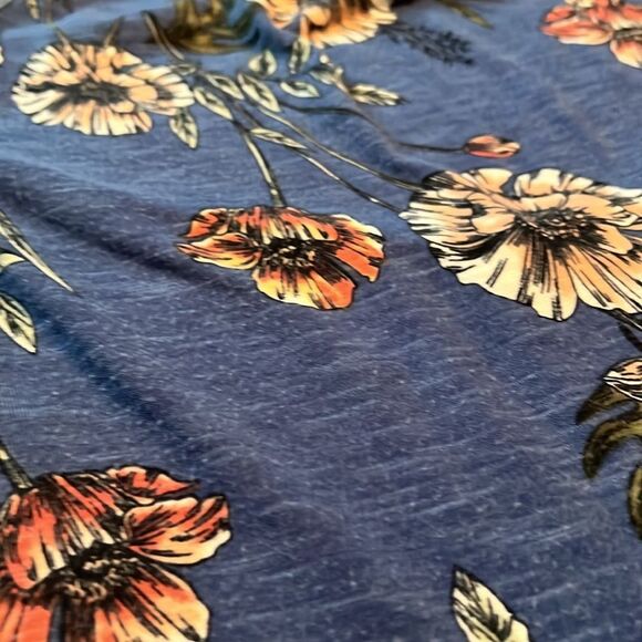 Fred David Floral Stripe Ruffle Hem Bell Sleeve Top Blue Off-Shoulder M Cute - Picture 4 of 8